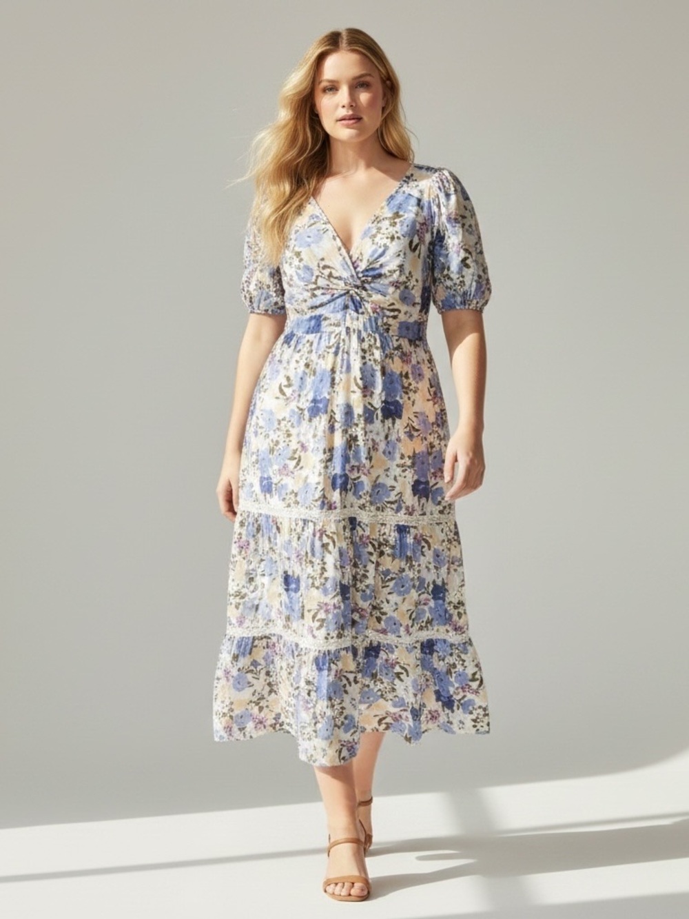 JAPNA Floral Twist Front Midi Maxi Dress